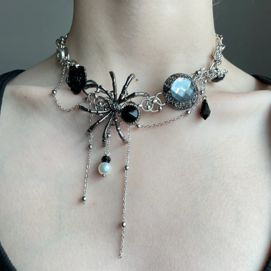 Gothic Schwarze Quaste Spinne Choker Halskette