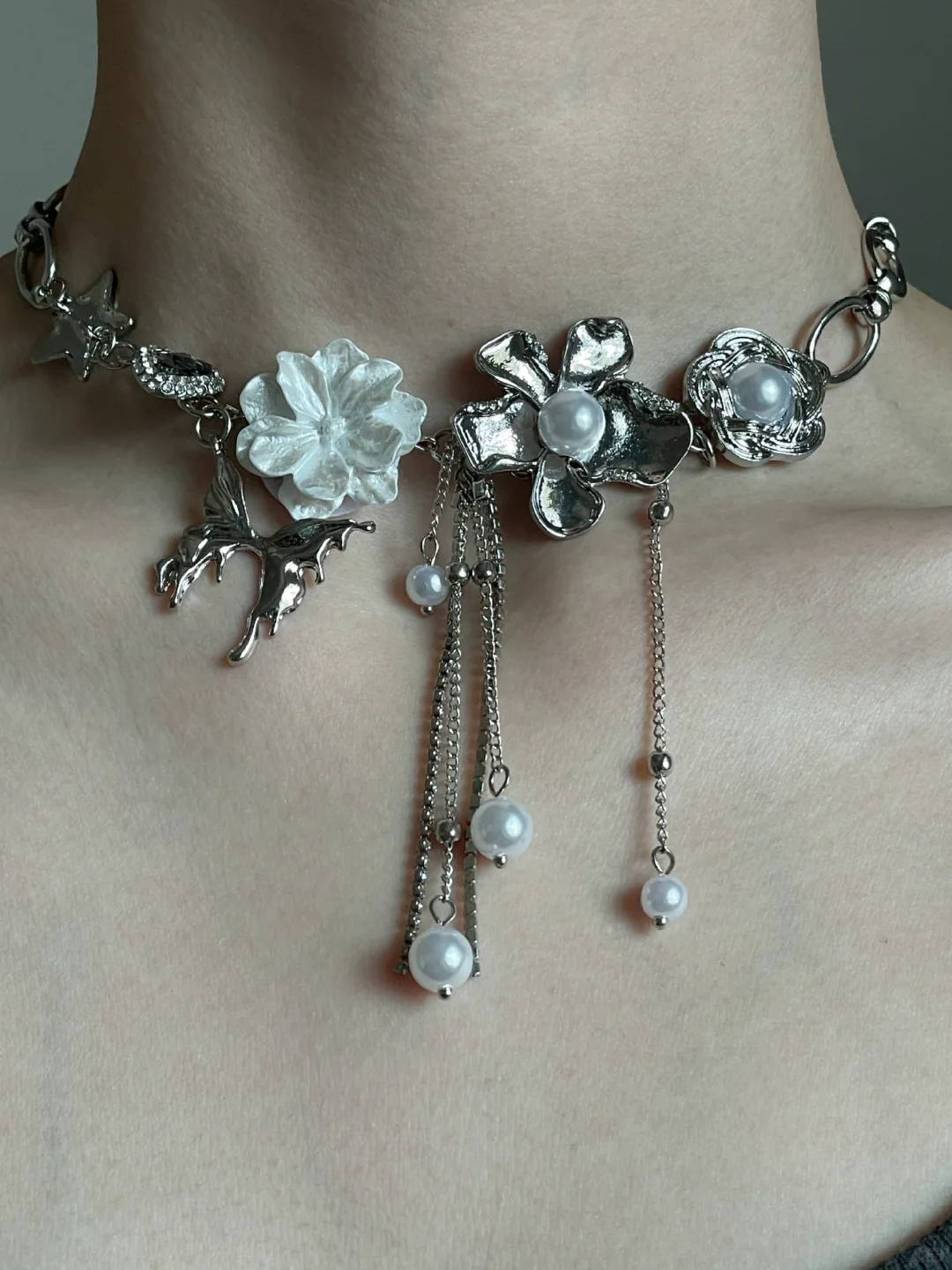 Y2K Chic Mädchen Schmetterling &amp; Blume Halskette Choker