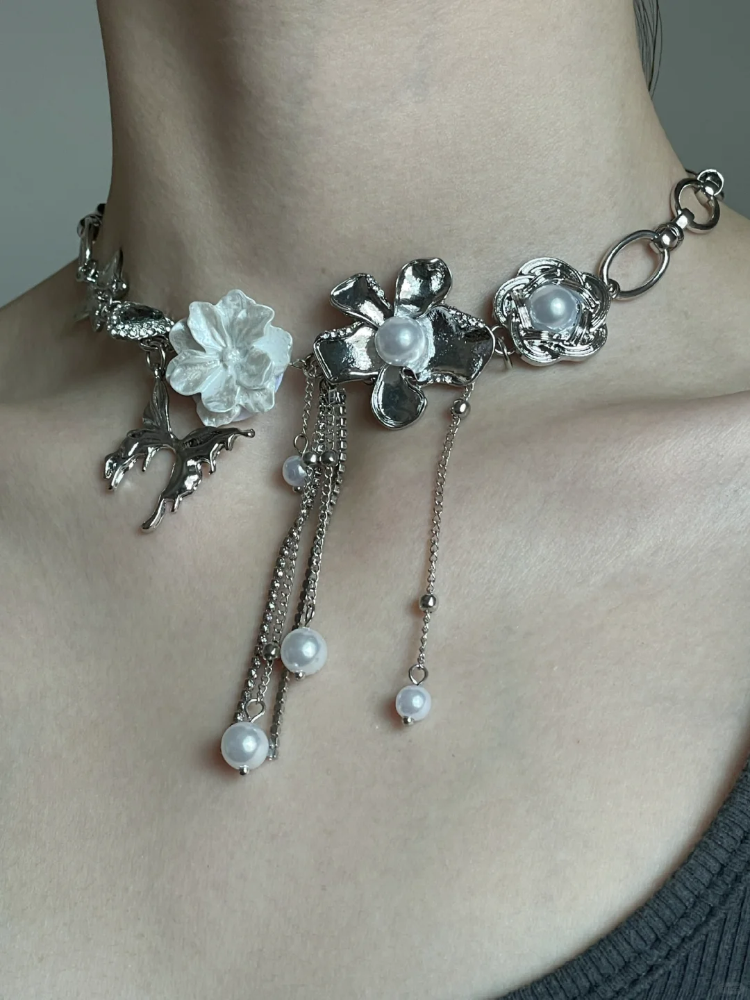 Y2K Chic Mädchen Schmetterling &amp; Blume Halskette Choker