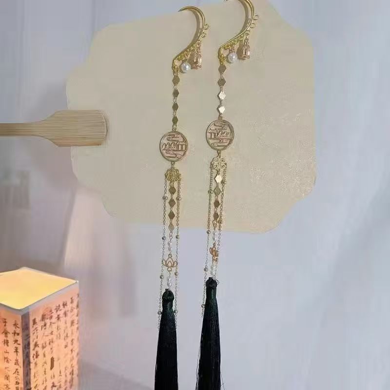 Xie Lian &amp; Hua Cheng – Designer-Ohrmanschette mit langer Quaste und Perlen (ein Paar)