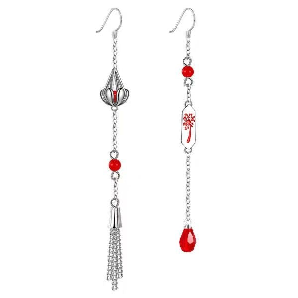 Asymmetric Red Spider Lily Hook Earrings for Blade