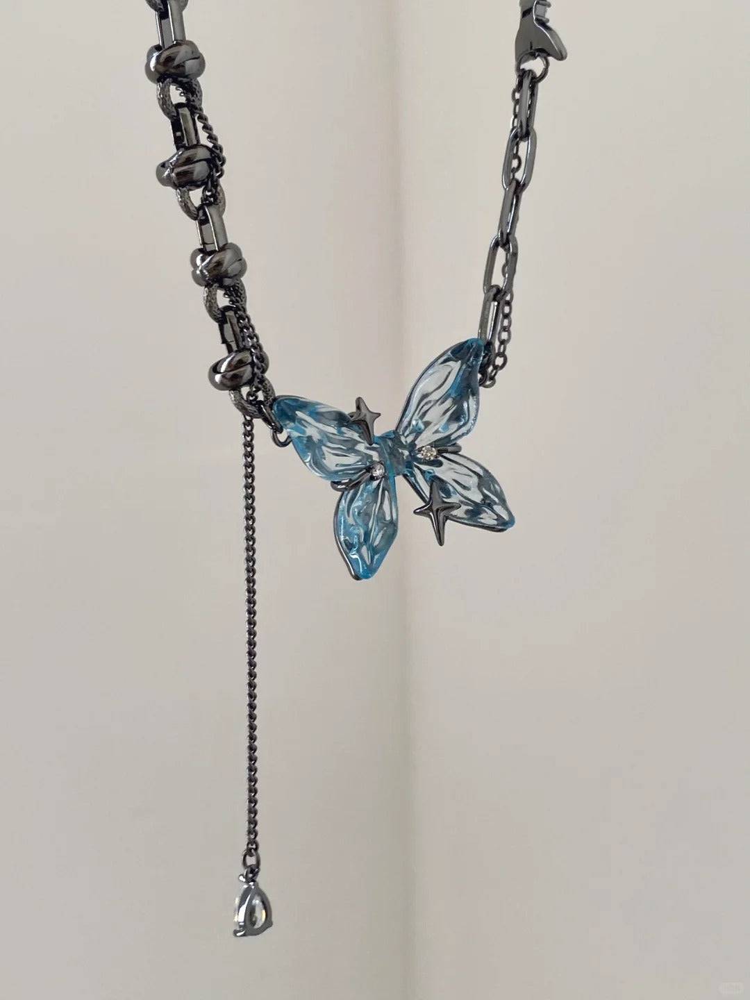 Designer Süßes Mädchen Blauer Schmetterling Choker Halskette
