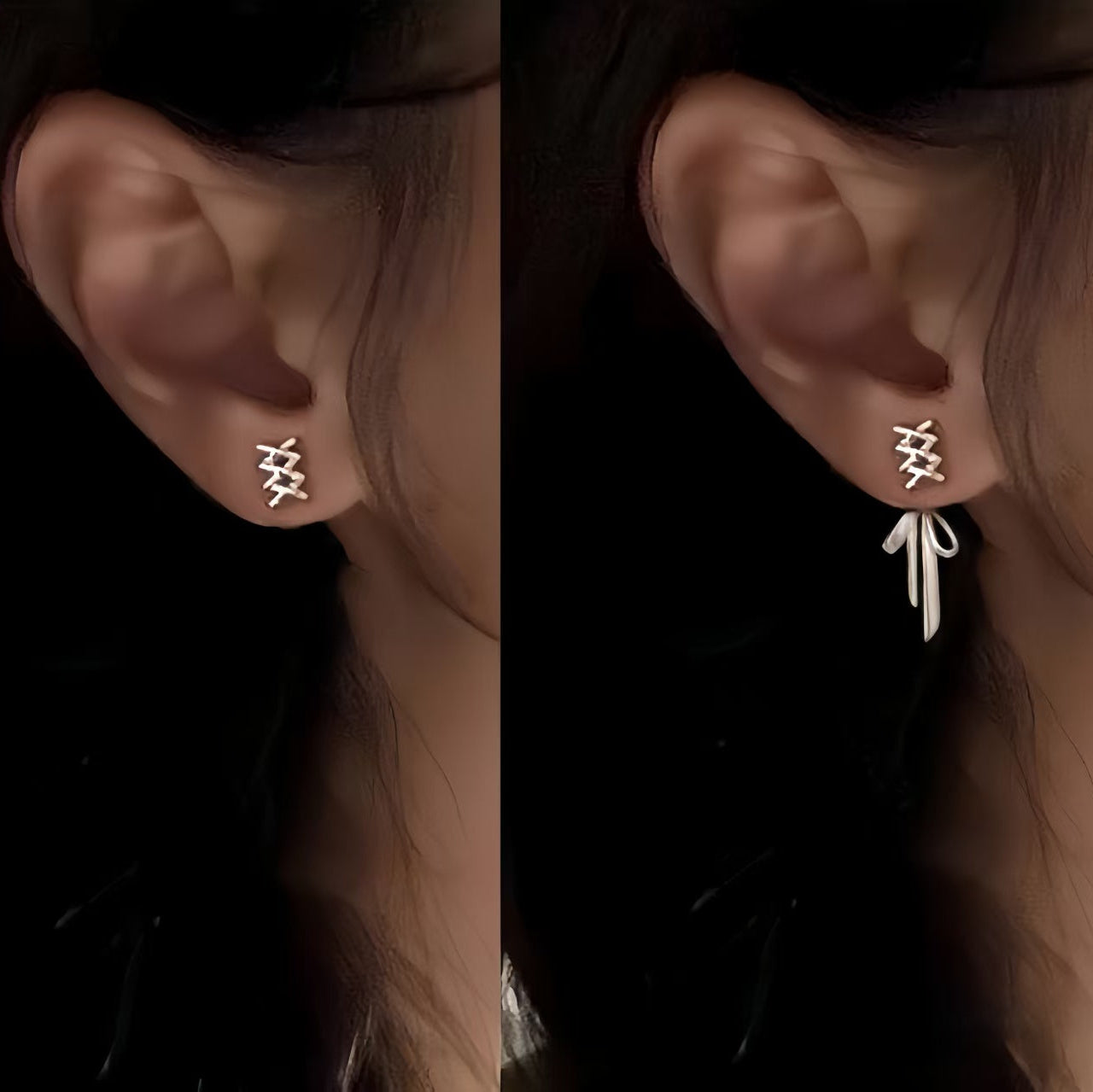 Sweet Silver Ribbon Bow Stud Earrings