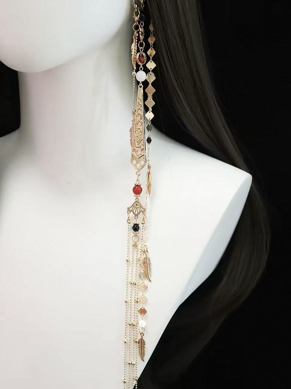 Antique-style Long Tassel Star Feather Ear Cuffs