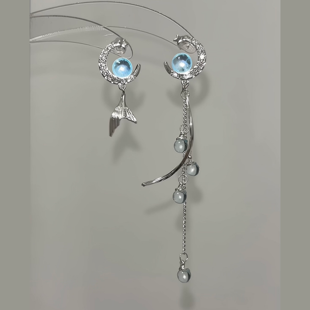 Dreamy Blue Mermaid Stud Earrings Inspired by  Vodyanitsa