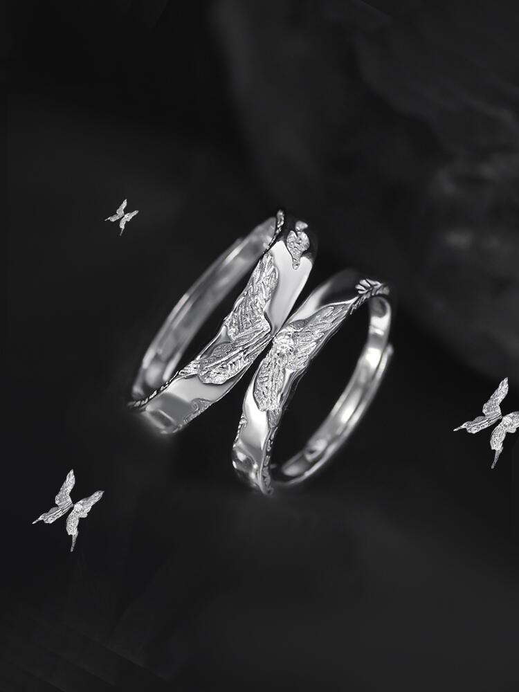 S999 Silver Xie Lian Butterfly Adjustable Couple Rings