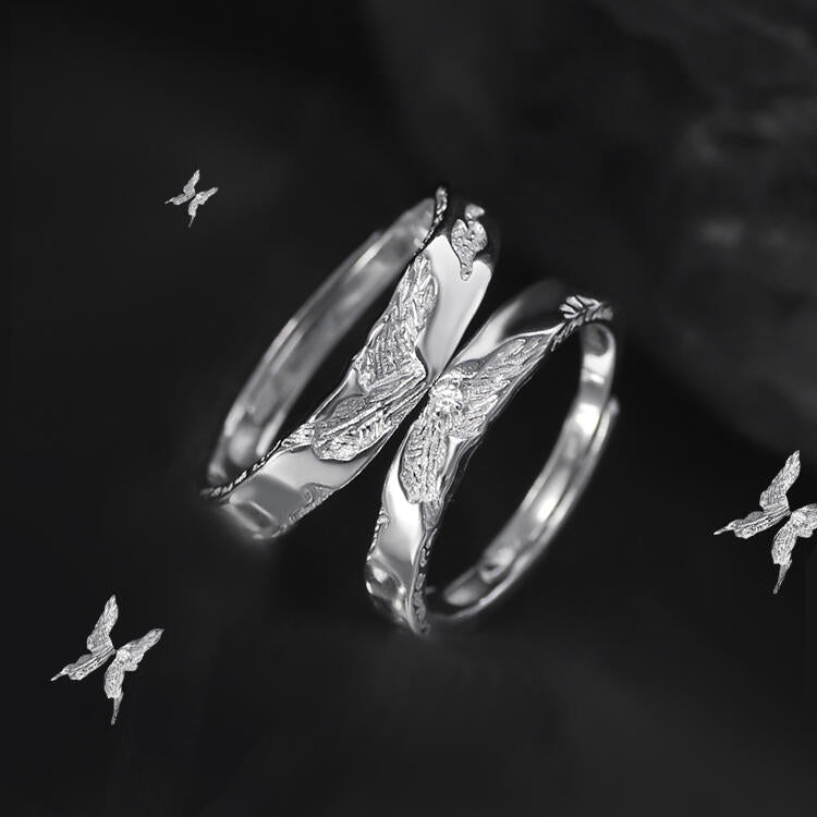 S999 Silver Xie Lian Butterfly Adjustable Couple Rings