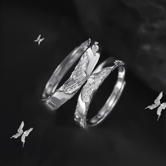 S999 Silver Xie Lian Butterfly Adjustable Couple Rings