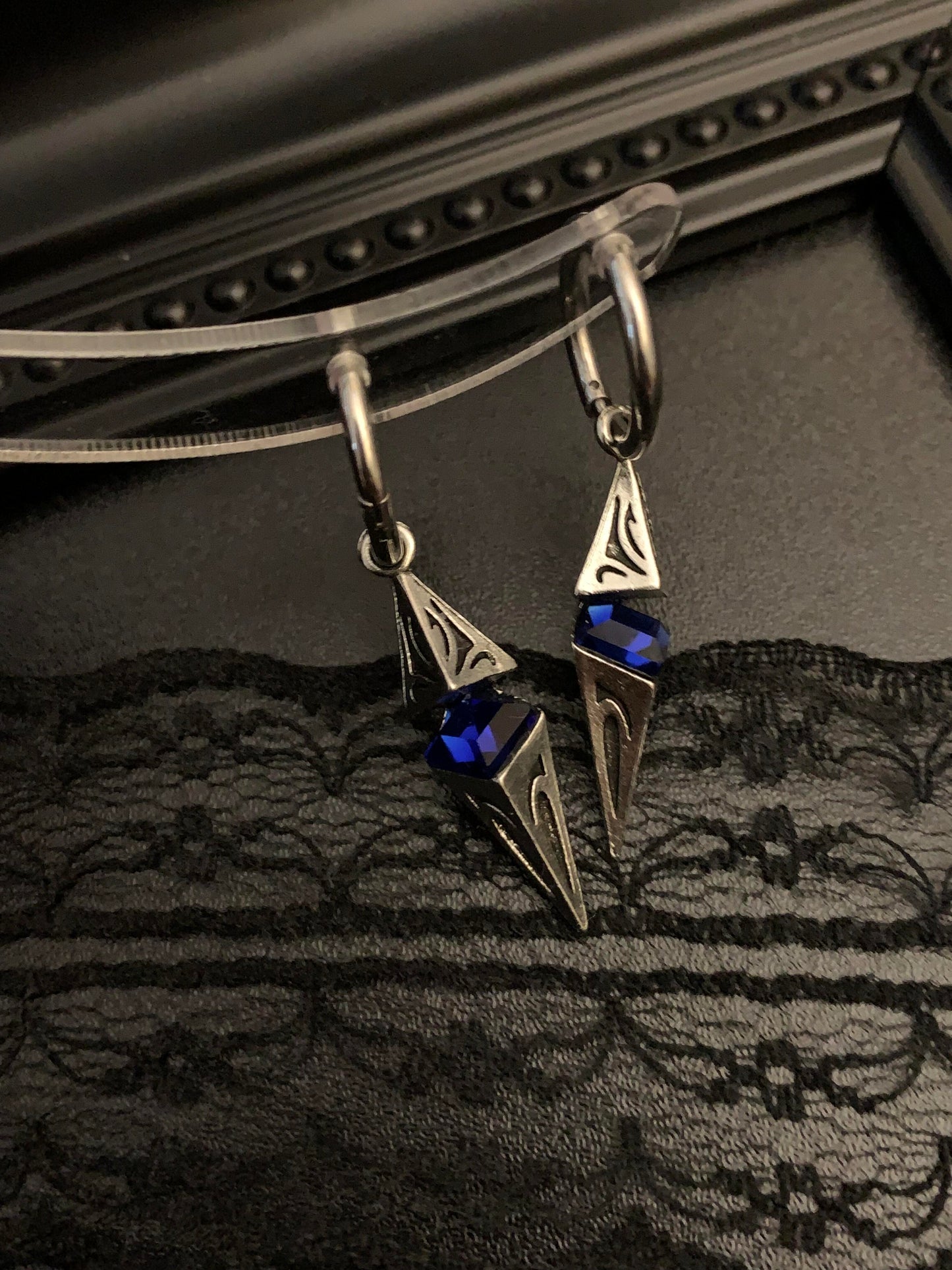 Dark Goth Triangular Geometry Shalom Earrings