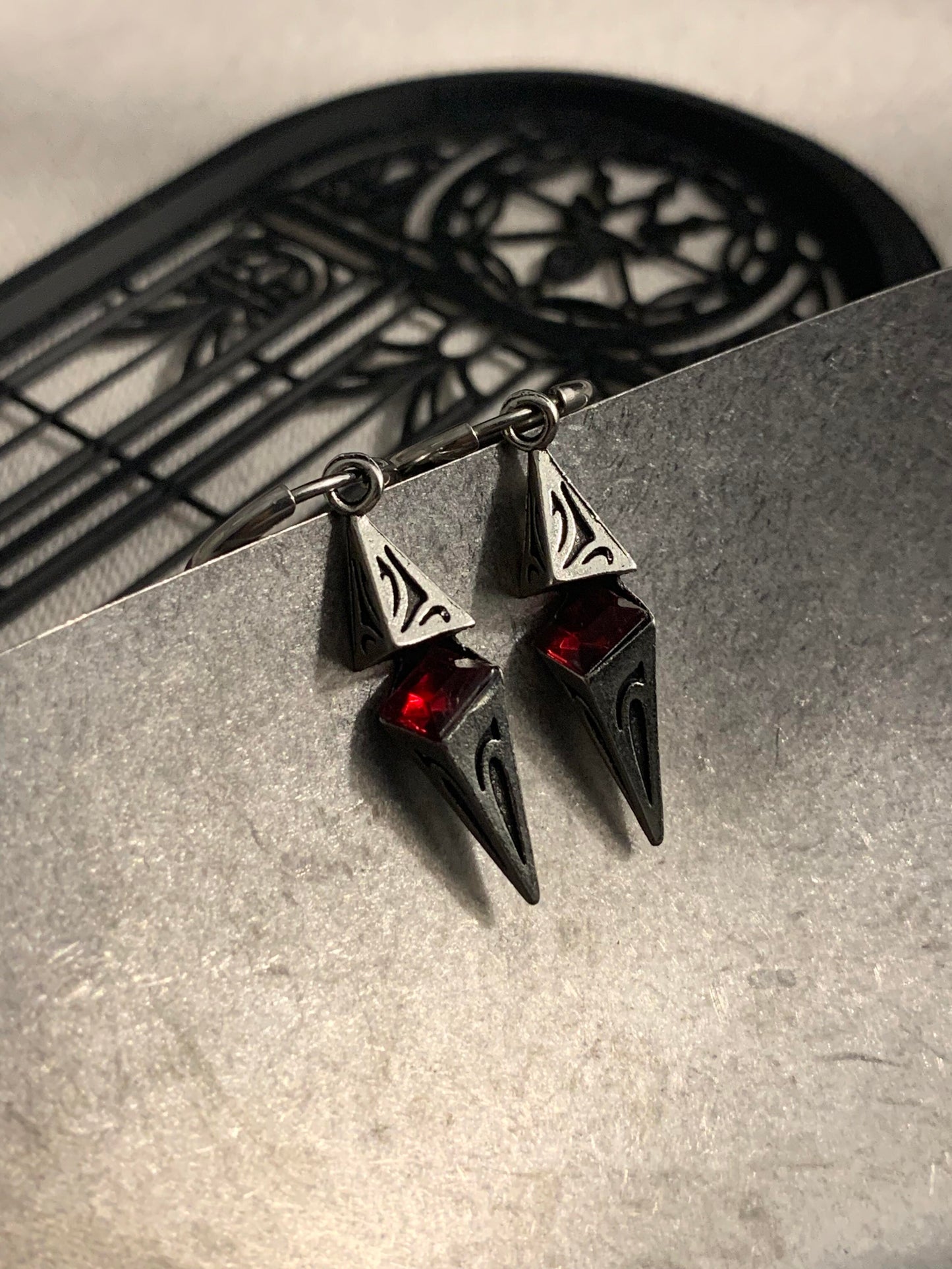 Dark Goth Triangular Geometry Shalom Earrings