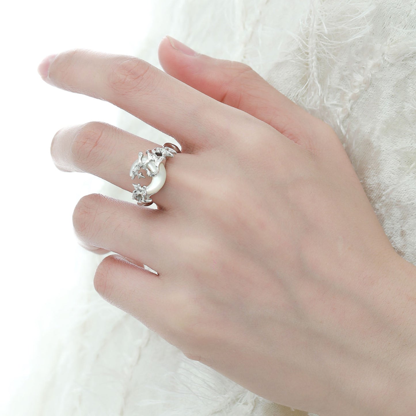 Offener Designer-Ring aus Sterlingsilber für Damen mit Halbmond