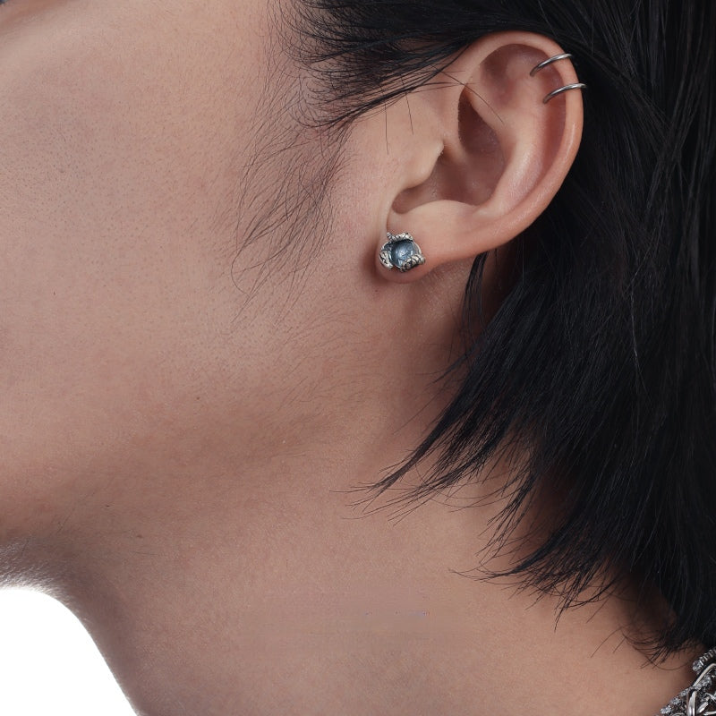 Unisex Kleine Hellblau Topas Schlange Schüler S925 Silber Stud Ohrring