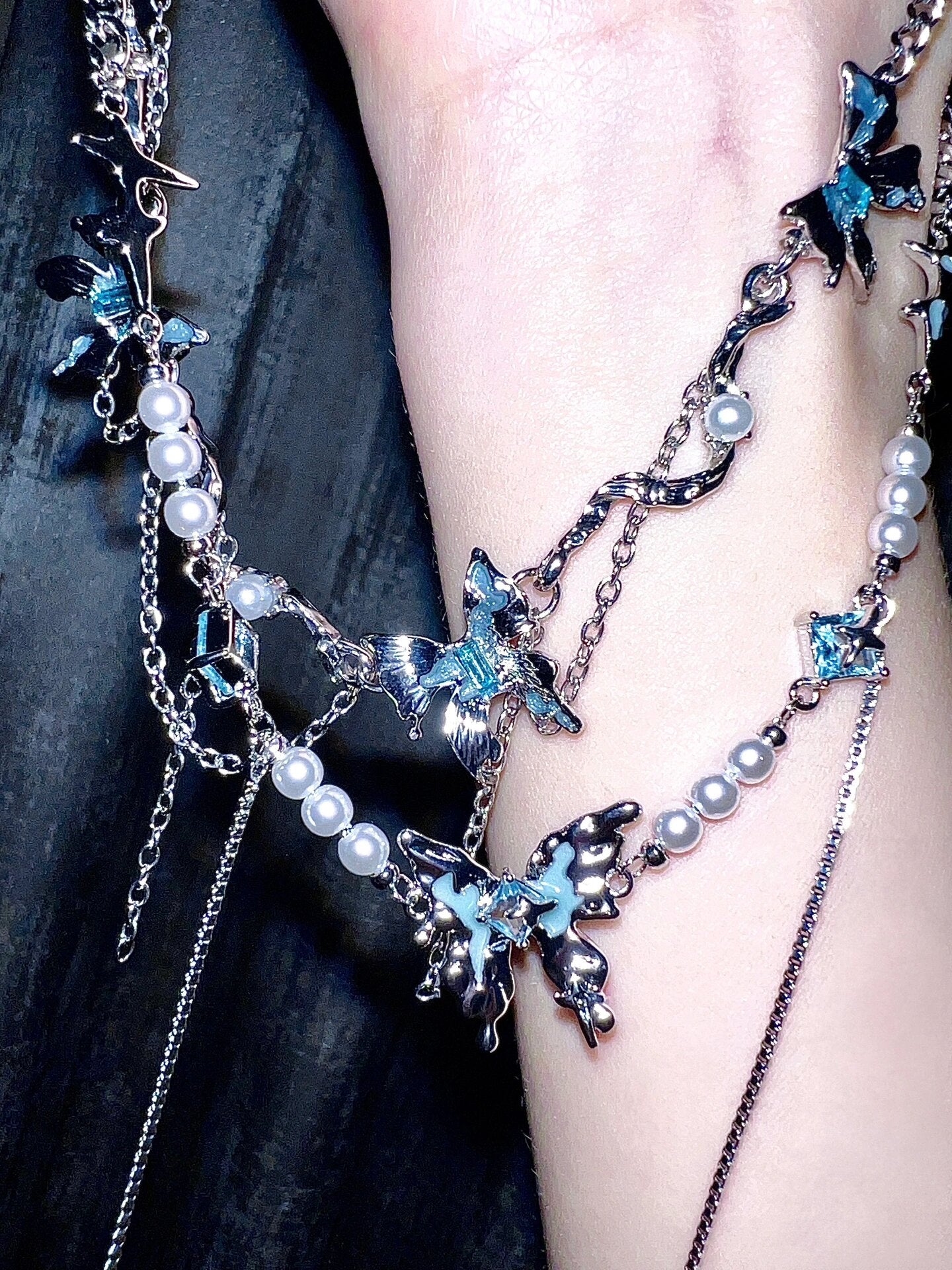 Y2K Chic Spicy Girl Blaue Schmetterling Metall Halskette