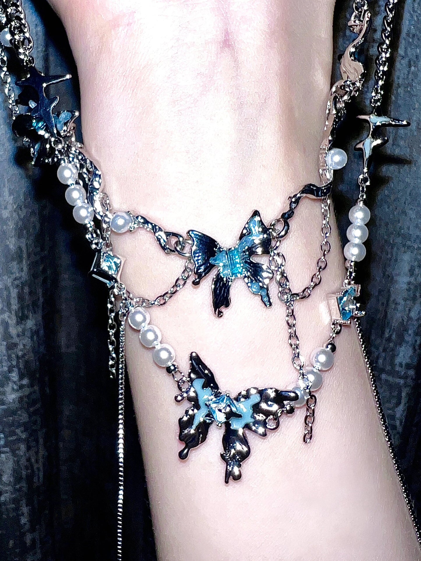 Y2K Chic Spicy Girl Blaue Schmetterling Metall Halskette