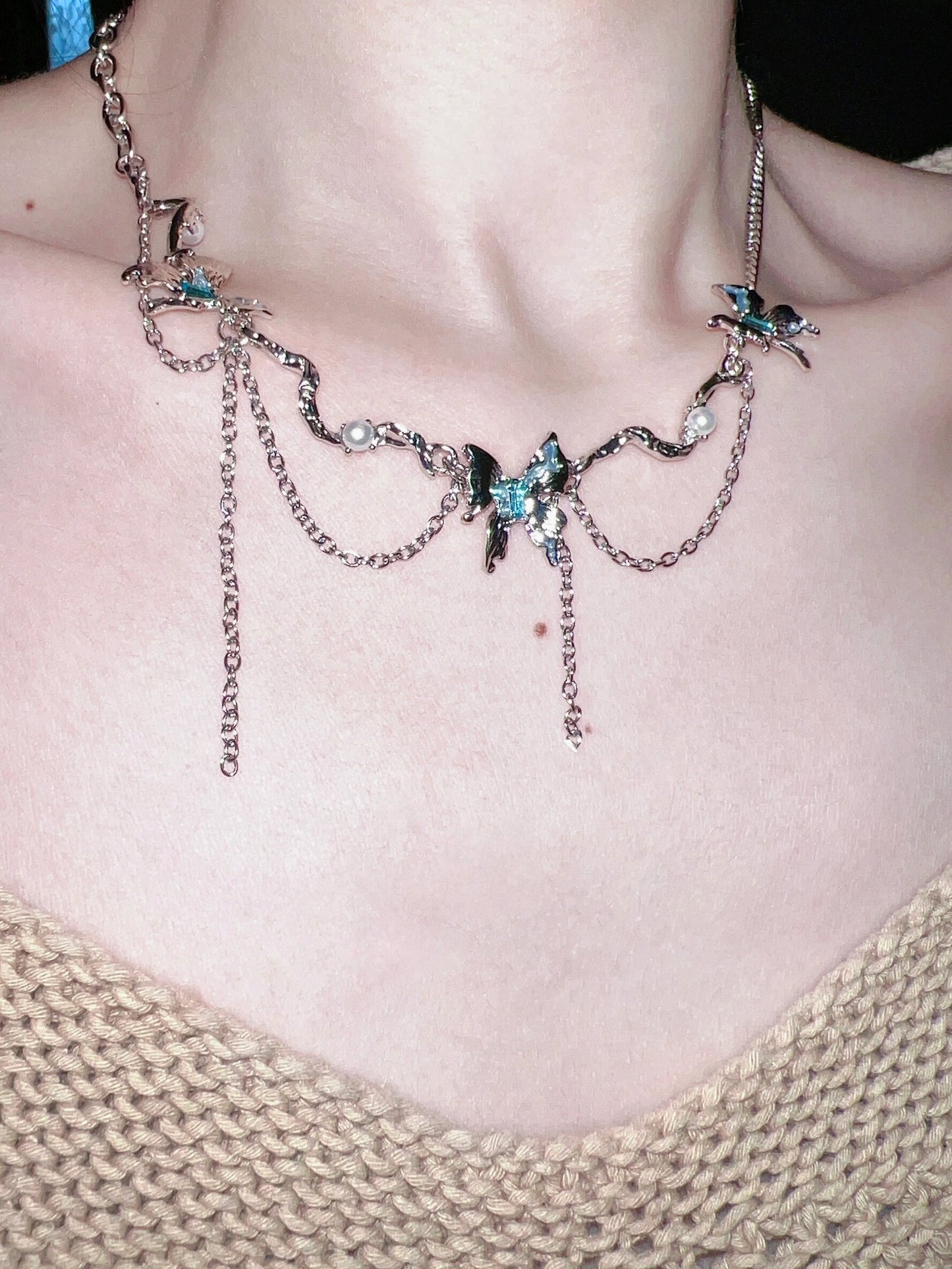 Y2K Chic Spicy Girl Blaue Schmetterling Metall Halskette