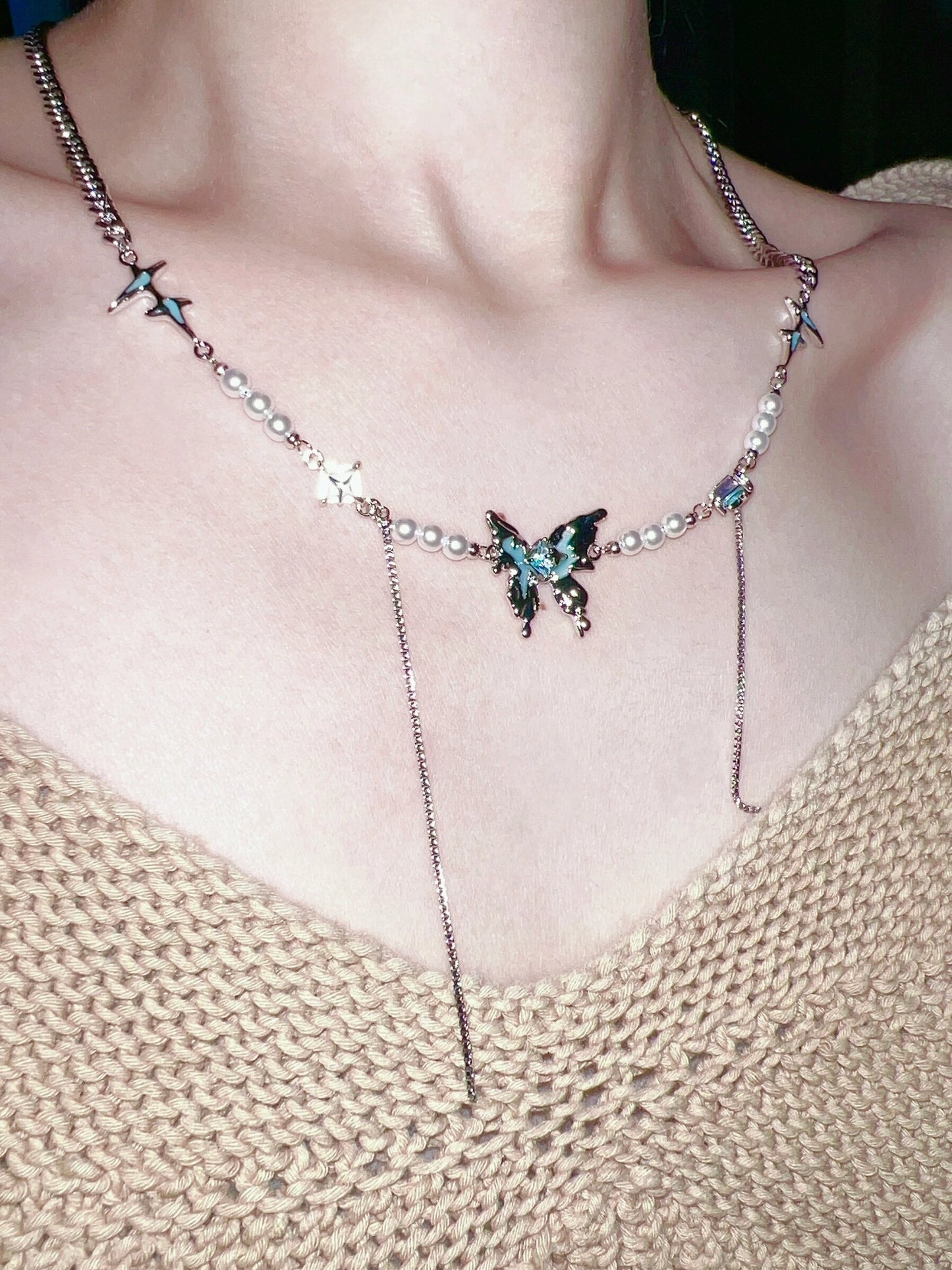 Y2K Chic Spicy Girl Blaue Schmetterling Metall Halskette