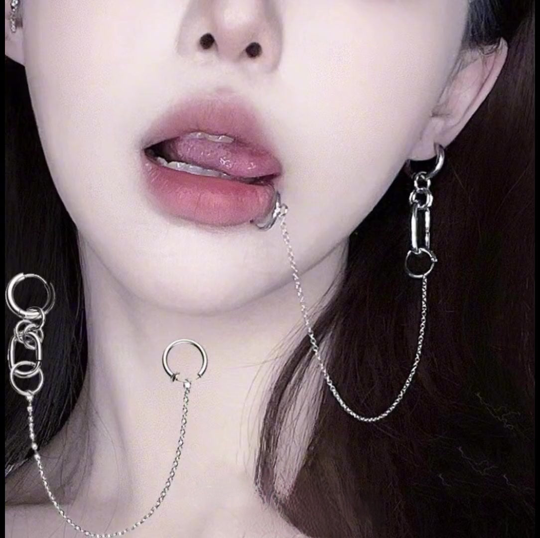 Designer Personality Ohrstecker Lippenkette Einteilig ohne Lippenpiercing 