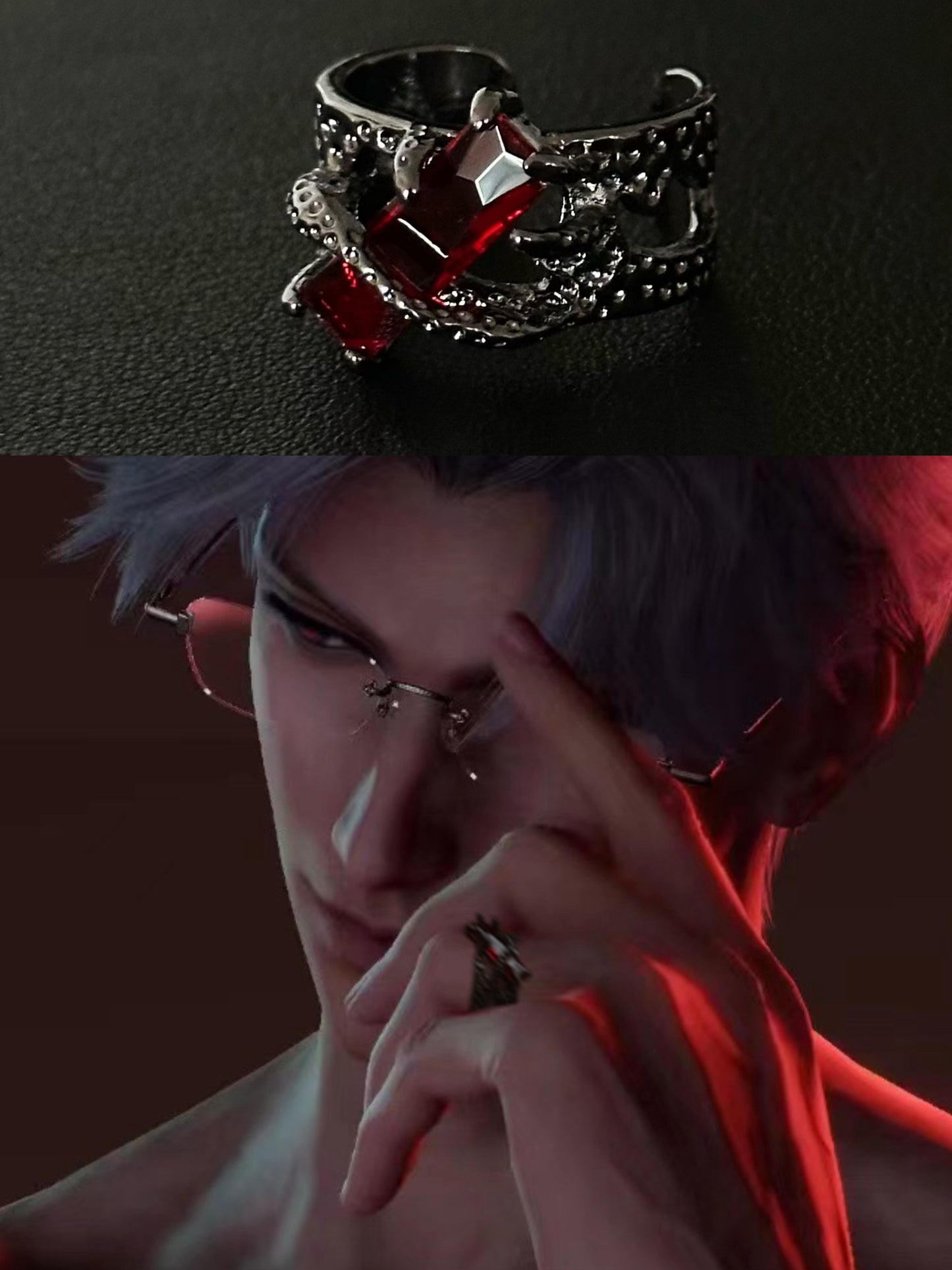 Sylus Unisex Dark Punk Designer Vintage Rot Strass Ring