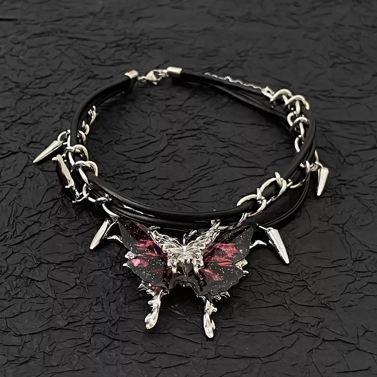 Y2K Chic Dark Butterfly Rivet Choker Necklace